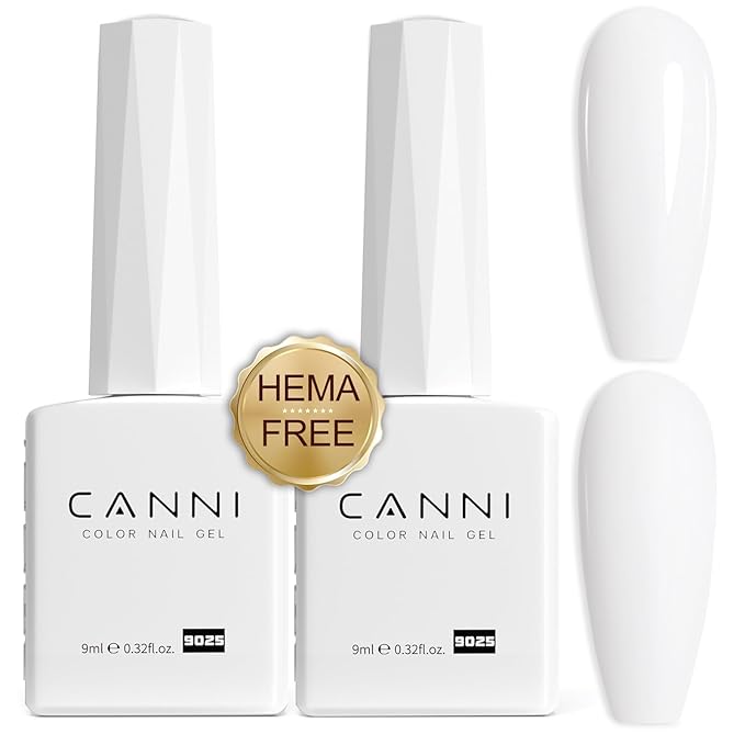 CANNI 2Pcs Hema-Free White Gel Nail Polish Set- White Gel Polish Kit, Soak Off LED Nail Gel Manicure Kit DIY at Home Salon Gifts for Women Girls