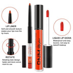 evpct 2Pcs Orange Light Fire Red Matte Liquid Lipstick Lip Gloss Stain and Retractable Lip Liner Makeup Set for Women Long Lasting Waterproof 24 Hours Lipstick labial mate larga duracion 24 54#