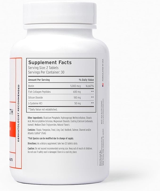 Elon R3 Hair Growth Supplement for Women – Vitamins w/ 5000 mcg Biotin Per Serving & Collagen Peptides for Healthy, Thick Hair – Extra Strength - Extended Release (60 Tablets)