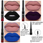 3Pcs 2 in 1 Dark Black Purple Royal Blue Lip Liner and Liquid Lipstick Stain Makeup Set for women, Long Lasting Smudge Proof Lip Tint Matte Finish Lip Gloss for All-Day Color Hold Easy to Use, Set07