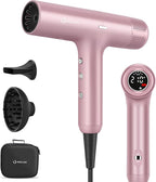 Hair Dryer, IG INGLAM 110, 000 RPM High-Speed Blow Dryer with LED Display, 1300W Low Noise Negative Ionic Hairdryer, 3 Temps & 3 Speeds Cool Switch & Memory Function, Lightweight, Rose Pink