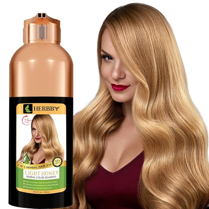 HERBBY Hair Color Shampoo for Gray Hair Coverage&Color Transform with 9 Herbal Extracts –Long Lasting(6-8 Weeks),Shiny,Evenly Colored,Instant Hair Dye Shampoo&Conditioner, 500 Ml (LIGHT HONEY COLOR)