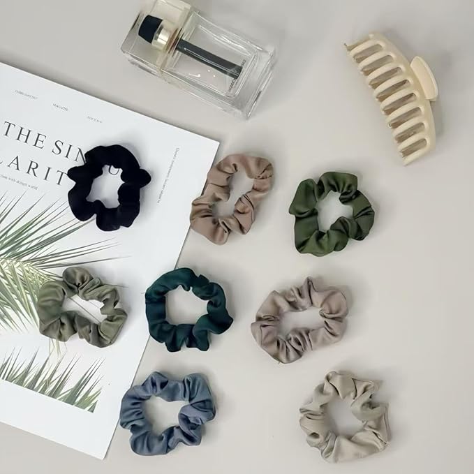 8 Pcs Small Satin Scrunchies for Women, No Damage No Crease Hair Ties for All Hair Types and Textures, Thin Hair Elastic Bands Ponytail Holders for Girls Hair Accessories (Neutral Color)