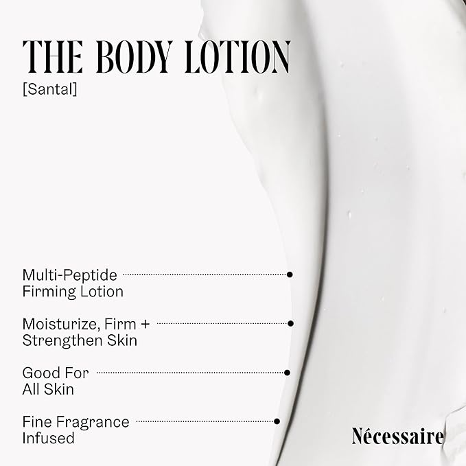 Nécessaire The Body Lotion with Pump – Santal Scented Body Moisturizer with Peptides, Niacinamide, Vitamins C/E & Omega 6/9 – Firming Daily Hydration – Dermatologist-Tested, Vegan – 15.2 oz