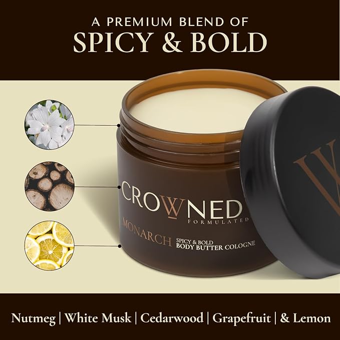 Crowned Skin King, Reign, and Monarch Body Butter Cologne Bundle | New Moisturizing Formula | Skin Care Set with Warm, Nautical, & Spicy Scents | Natural Shea & Mango Butters | All-Day Fragrance