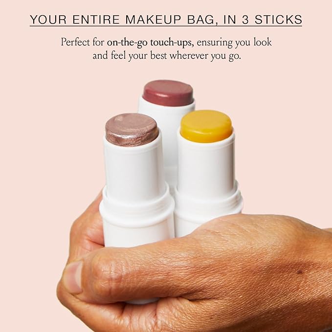 Boomstick Trio ® Rose Nude 3 Pack Cream Blush Makeup - Rose Nude Blush Stick, Highlighter Stick & Moisturizer for Cheeks, Eyes & Lips - Boom Sticks by Cindy Joseph for Older Women