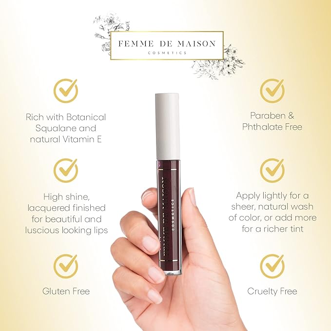 Cosmetics, Lustre Lip Gloss, Moisturizing, Long Lasting with Squalane & Vitamin E, 100% Gluten, Paraben & Phthalate-Free, Never Sticky, Soft, Natural Colors (Figue Noir 10)