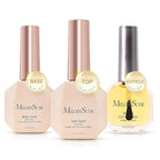 MelodySusie No Wipe Glossy Top Coat Base Coat Cuticle Oil Set Long Lasting Shine Finish Soak Off UV LED Nail Lamp Nail Art Design Manicure Kit Perfect Gifts for Women Girls 3 Pcs 15ml