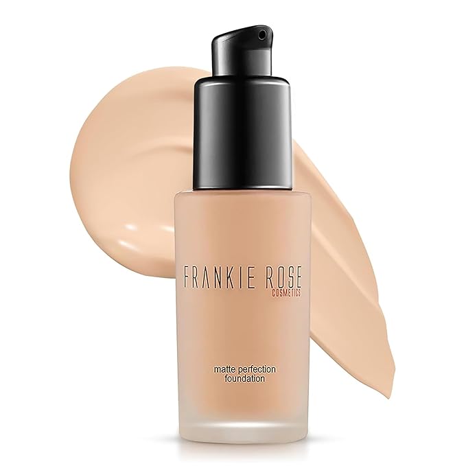 Frankie Rose Cosmetics Matte Perfection Foundation Makeup – Long-Lasting, Hydrating Foundation for Semi-Matte Finish - Foundation Full Coverage for All Skin Types - (Angel) 1.0 US fl oz / 30 ml