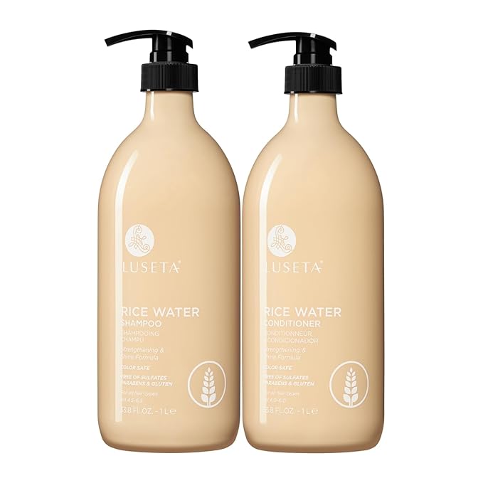 Luseta Rice Water Shampoo and conditioner Set Strengthening & Nourishing Revitalizes Shine for All Hair Types Hydrating & Frizz Control for Women and Men 33.8oz*2