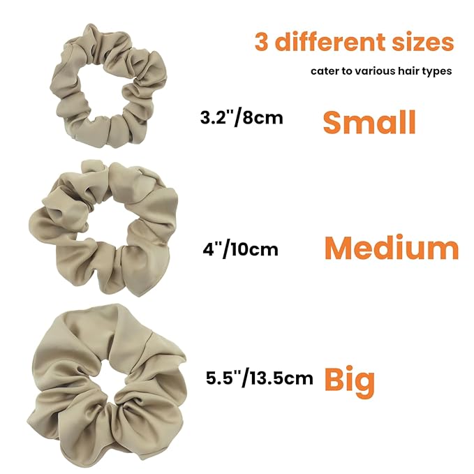 3 Pieces Satin Scrunchies Set for Hair No Crease Elastic Hair Ties for Women and Girls (Taupe)