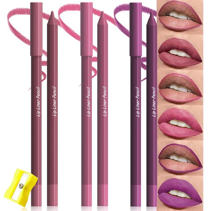 evpct 3Pcs Plum Rose Dark Purple Matte Long Lasting Wear Lip Liner Pencils Makeup Set for Shaping & Sculpting Lips, No Transfer Waterproof Pigmented Lip Liner Crayon lipliners Lipstick Pencil 4+11+22