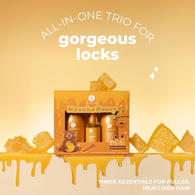 Luseta Manuka Honey Trio Hair Care Set Moisturizing Shampoo and Conditioner Set and Hair Serum Intense Hydration for Dry Hair For Ultimate Shine & Softness