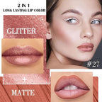 Kaely 2-in-1 Nude Gold Metallic Lipstick and Lip Liner Makeup, Shimmer Liquid Metallic Lipsticks for Women, Glitter Lip Gloss Stain Long Lasting Waterproof Smudge Proof 24 Hour, Cruelty-Free 27