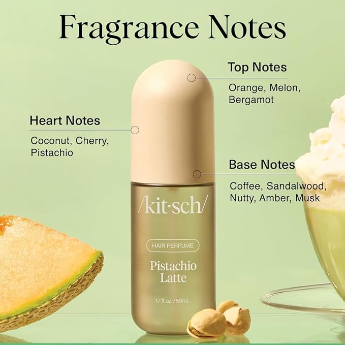 Kitsch Hair Perfume for Women - Pistachio Latte | Clean, Deodorizing & Patented Odor-Eliminating Technology Hair Spray & Body Mist - Freshen Hair, Body & Pillows - Coconut & Warm Coffee Scent - 50mL