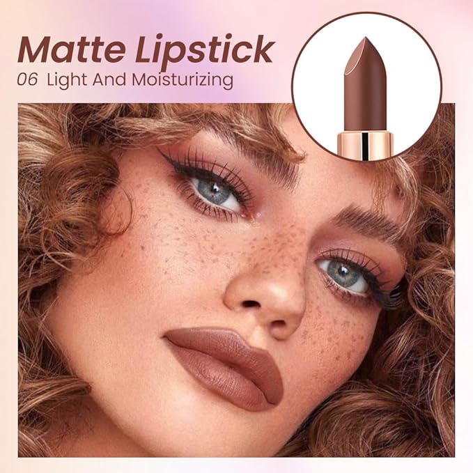 Warm Brown Nude Lip Stick,Matte Cream Lipstick Set for Women,Long Lasting Waterproof Smudge Proof Velvet lipsticks Crayon,Lip Makeup Kit Travel Size,Vegan & Cruelty-free (Pack of 1)