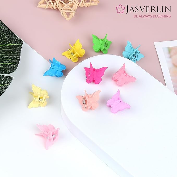 Butterfly Hair Clips, Assorted Color Plastic Mini Cute Hair Clip for 90s Girls Women Kids Butterflies Y2K Festival Accessories 50pcs 10 Colors with Organizer (Solid)