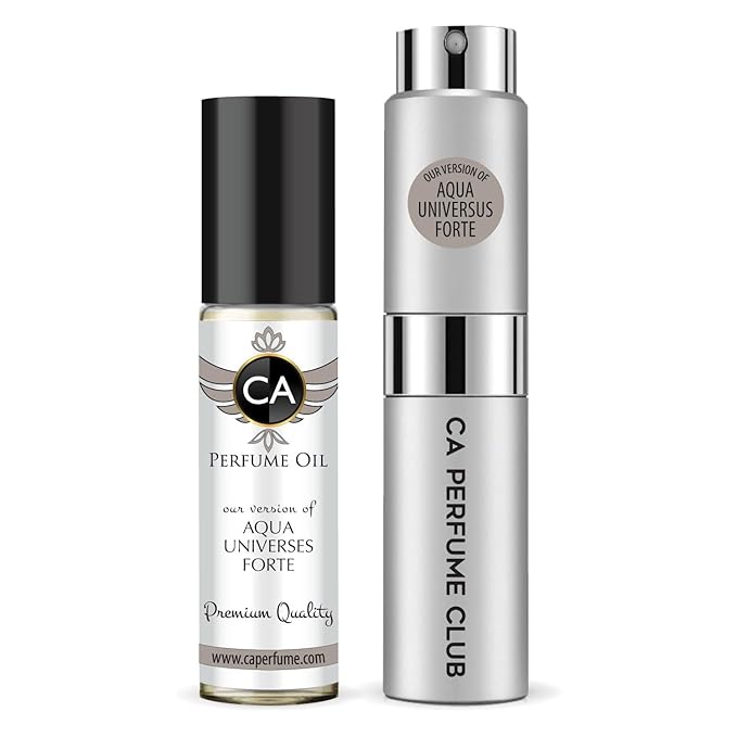 CA Perfume Duo Impression of Aqua Universus Forte For Women And Men Perfume Layering Set Long Lasting Travel Size EDP + Body Oil Roll-On Bottle 0.27 Fl Oz+0.33 Fl Oz
