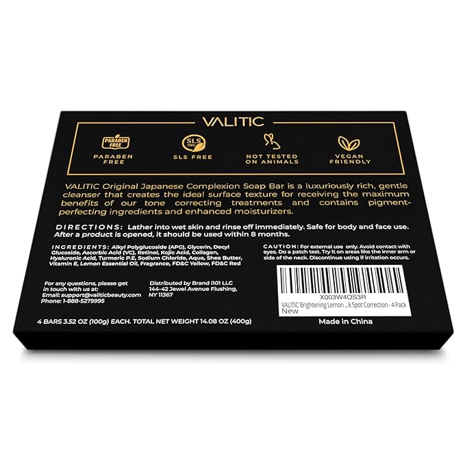 VALITIC Brightening Lemon & Turmeric Kojic Acid Soap with Vitamin C, Retinol, Collagen - Original Japanese Complex Infused with Hyaluronic Acid, Vitamin E, Shea Butter, Castile Olive Oil (4 Pack)