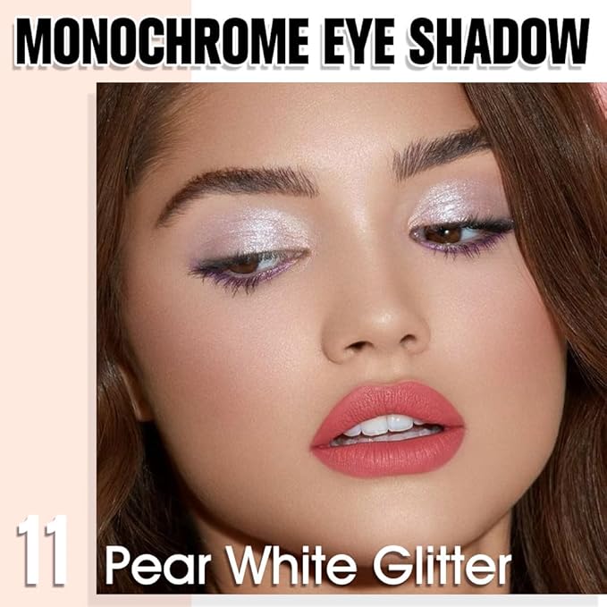 Pearl White Glitter Single Eyeshadow, Lightweight Blendable Mini Eye Shadow for Older Women, Monochrome Eyeshadow Palette Makeup Pigmented Waterproof, Vegan & Cruelty-Free, 11