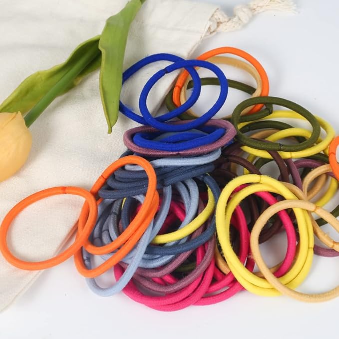 100PCS 4MM Colorful Elastic Hair Bands, Ponytail Holders for Medium to Thick Curly Hair, Women or Men, 20 Colors