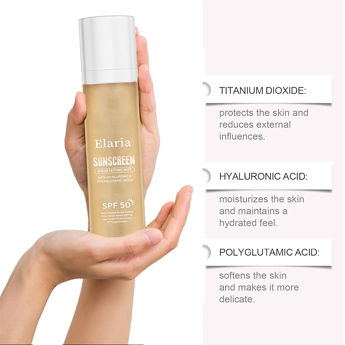 Earia Setting Spray for Face & Body - Sheer Sunscreen Mist SPF 50, Makeup-Friendly Setting Mist with Hydrating Glow & Non-Greasy for Radiant (2)