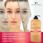 Being Naturals Aloe vera Gel - from 100% Pure Organic Aloe- Natural Raw Moisturizer for Face, Body, Hair. Perfect for Sunburn, Acne, Razor Bumps 16.9 fl oz (Salmon DNA + Niacinamide)