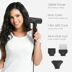 TOME 1875W Hair Dryer High Speed Motor Brushless 110000 RPM Blow Dryer Negative Ionic Cool Shot Lock with Diffuser Comb Nozzle Light Weight Black