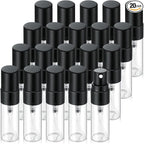 20Pcs 3ml Empty Clear Glass Mist Spray Bottle Refillable Mini Perfume Atomizer Travel Sample Bottle with Black Aluminized Nozzle Makeup Container for Perfume (3ml Black Caps)