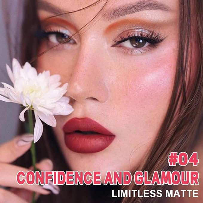 evpct 1Pcs Ruby Red Matte Liquid Lipstick Lip Stain Sets for Women, Peony Flower Dark Red Matte+Lipstick Long Lasting Permanent 24 hr Hours Magic Lipstick 24 Hours original Waterproof, 04#