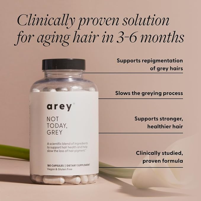 Arey Not Today, Grey Daily Hair Supplement for Women & Men | Slows Grey Hair Growth & Repigment in 3-6 Months | Promotes Healthier, Thicker Hair | Biotin, B +D Vitamins | Vegan & Gluten Free (3 Month)