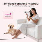 Blow Dryer with Diffuser, 1875W Fast-Drying, Foldable, Ionic Turbo Hair Dryer with Diffuser & Concentrator Nozzle, Compact, 3 Heat & 2 Speed Settings, 8FT Cord for Home Salon, White