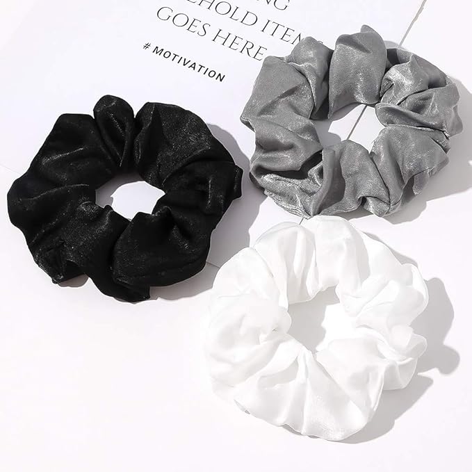 Silk Satin Scrunchies Women Hair Ties - Ivyu Big Scrunchy Ponytail Holder No Crease Hair Bands Soft Elastic No Hurt Your Hair for Vsco Girl Women White Black Gray Pink