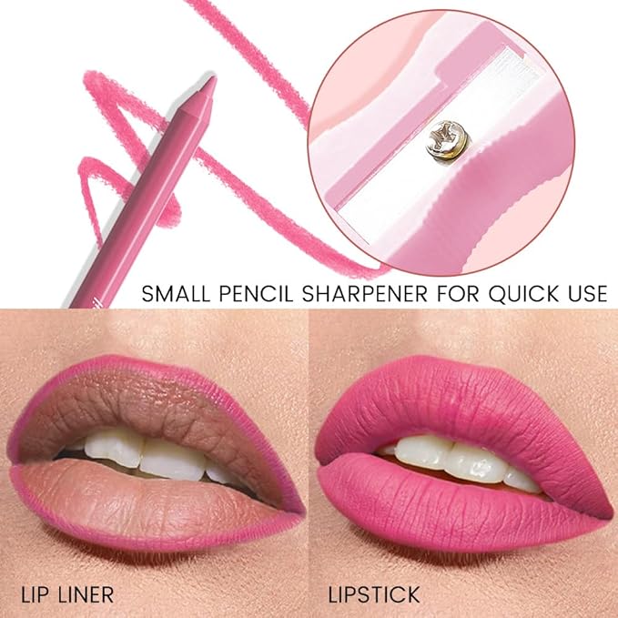 evpct 1Pcs Deep Pink Matte Long Lasting Lip Liner Pencils Makeup for Shaping & Sculpting Lips, No Transfer Long Wear Waterproof Pigmented Lip Liner lipliners Crayon Lipstick Pencil Sharpener 15
