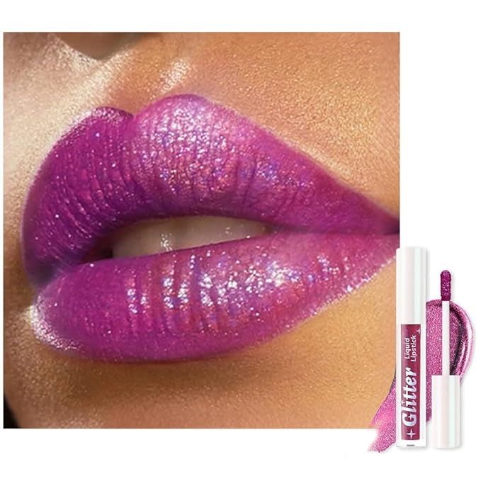 AMY'S DIARY Purple Sparkle Liquid Lipstick, Shimmer Metallic Lip Gloss, Long-Lasting Waterproof Lip Color, High Shine Sparkle Makeup,Lip makeup for woman (10#)