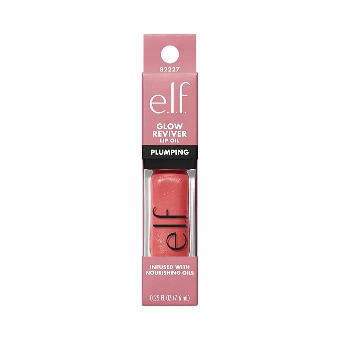e.l.f. Glow Reviver Plumping Lip Oil, Tinted Lip Plumper For A High-Shine, Plump Finish, Infused With Jojoba Oil, Vegan & Cruelty-Free, Papayarazzi
