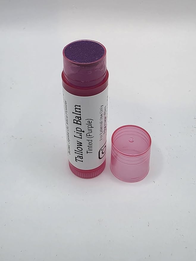 Tallow Lip Balm (3 Pack) (Tinted Purple) Handmade Grass Fed Beef Tallow Lip Balm with Nourishing Oils