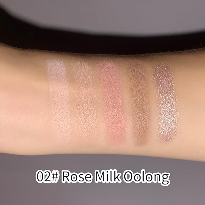 5-Color Eyeshadow Palette, Matte & Shimmer Neutral Browns, Low Saturation High Pigment, Blendable Buildable Waterproof, Smooth Skin-Friendly, 2#