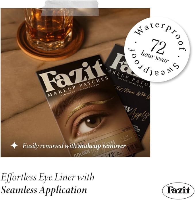 Fazit Makeup Patches - Golden Wing Eyes - Glow Up Make-Up Patches - Cute Glitter Makeup Accessories for Women - Cosmetic Glitter for Face