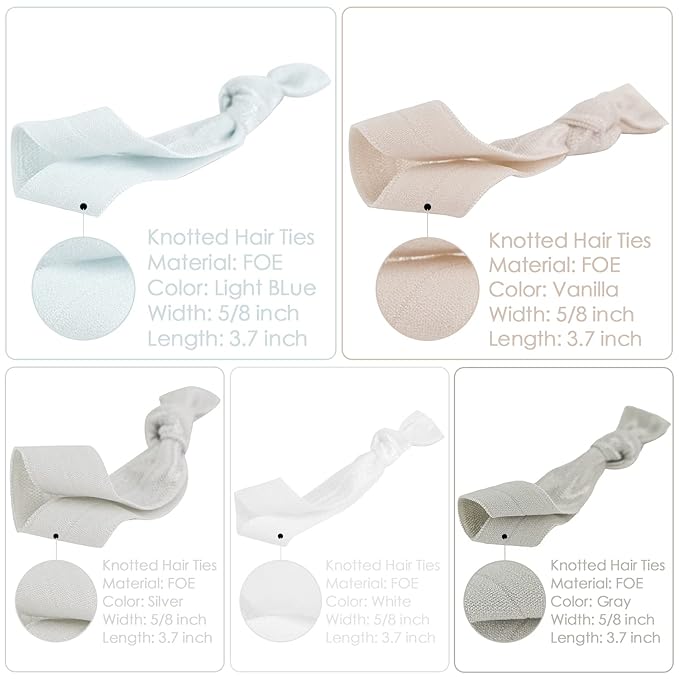 MEEDEE Neutral Tones Hair Accessories 100 Pack - Soft, No-Crease Elastic Hair Ties, Knotted for Pony Tails and Yoga, Ouchless and Stretchy Ribbon Bracelets for Women