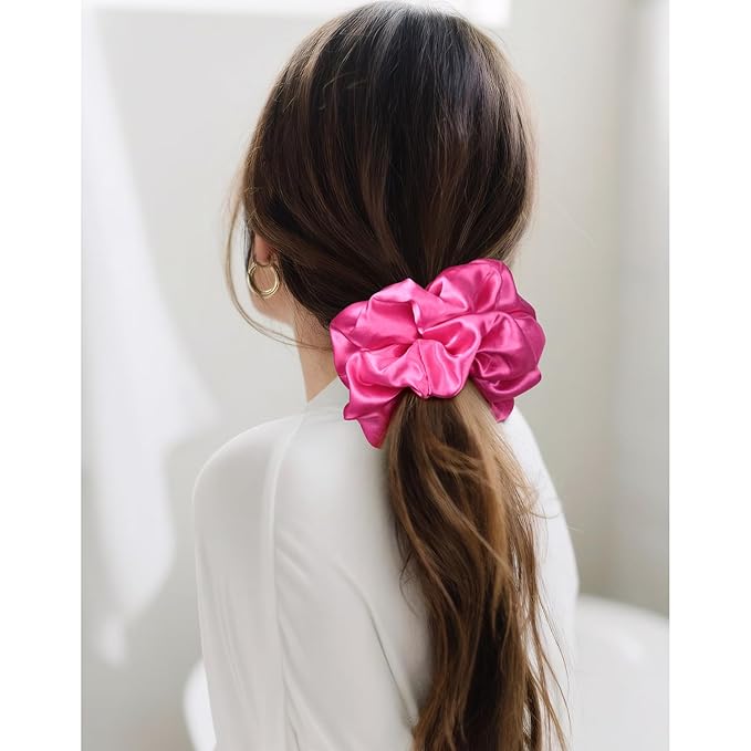 CEELGON Hot Pink Big Satin Scrunchie6.5 Inches Jumbo Scrunchies Silky Hair Ties Oversized Ponytail Holderfor Thick Curly Hair Extra Large Hair Accessories for Women (Hot Pink)