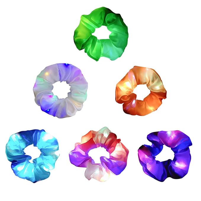 LED Scrunchies, 6 Pcs Light up Glow Hairbands Neon Accessories with 3 Light Modes for Girls Women Festival Accessories Christmas Halloween Party