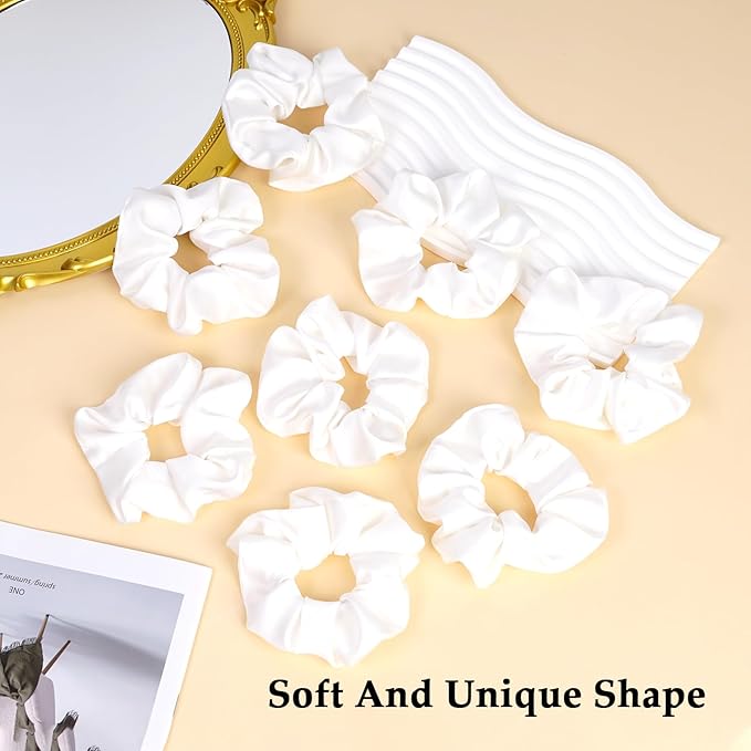 Satin Scrunchies for Women – 8PCS White Silk Hair Ties – No Crease, Frizz-Free, Gentle Elastic Hair Bands for Thick & Thin Hair, Soft & Stylish Hair Accessories Gifts