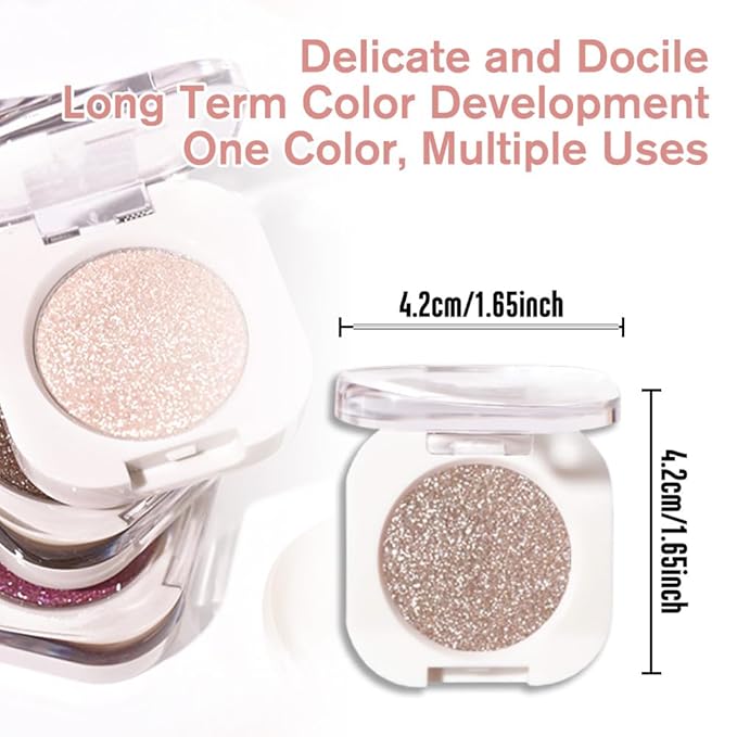 Nude Glitter Single Eyeshadow, Lightweight Blendable Mini Eye Shadow for Older Women, Monochrome Eyeshadow Palette Makeup Pigmented Waterproof, Vegan & Cruelty-Free, 10