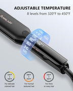 1.75 Inch Hair Straightener, Professional Titanium Plate with Ceramic Coating Ionic Dual Voltage Flat Iron with Heat-Resistant Silicone, for Less Frizz, Shinier & Smoother Hair