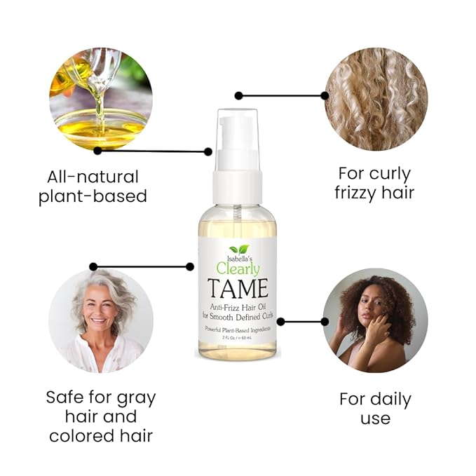 TAME Anti Frizz Smoothing Hair Styling Oil | Sulfate Free Leave In Hair Serum to Control Frizz, Add Shine for Curly, Frizzy, Dry Hair for Adults + Kids | Natural Hair Product Made in USA