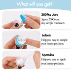 3 Gram Sample Jars with Lids, 200 Count Tiny Sample Jars, Empty Lip Balm Containers, Mini Cosmetic Containers, Makeup Travel Containers with Labels, Mini Disposable Spatulas
