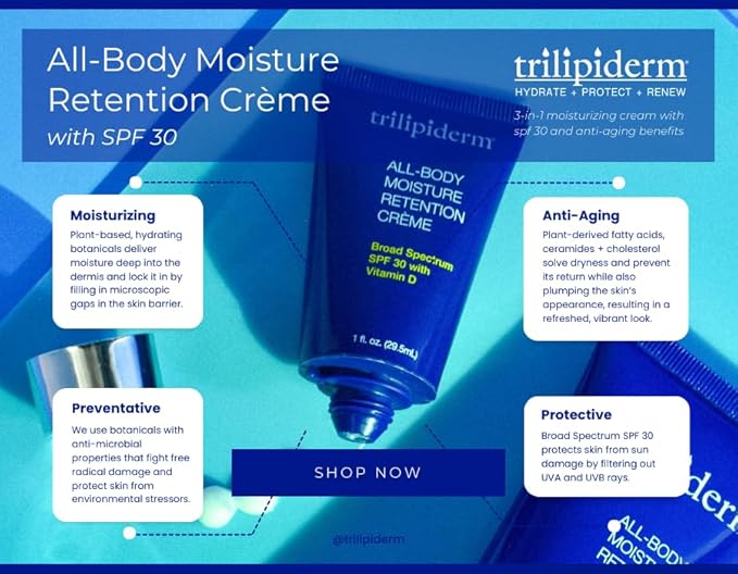 Trilipiderm All-Body Moisture Retention Créme 1oz x 3 + Broad Spectrum SPF 30 1oz x 3