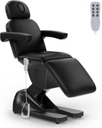 3 Motor Electric Esthetician Bed, Fully Electric Facial Chair with Adjustable Height, Backrest and Footrest, Spa Chair with Armrest & Heavy Duty Base, PU Leather for Spa, Tattoo, Eyelash and So On