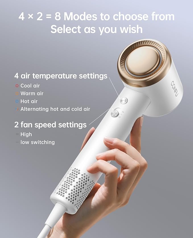 CONFU Professional Hair Dryer with Diffuser - 110,000 RPM High-Speed Ionic Blow Dryer for Fast Drying & Frizz Control - Lightweight for Home, Travel, Curly Hair